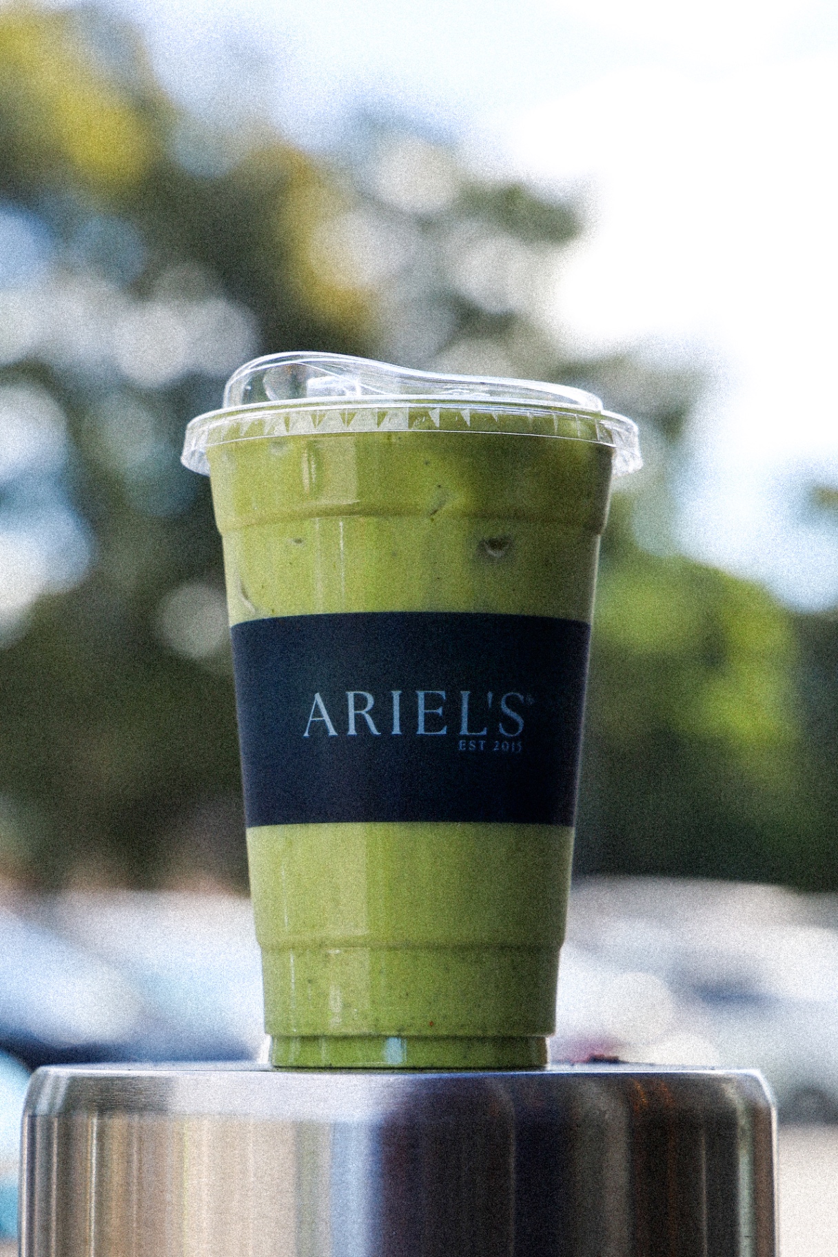 Iced matcha in an Ariel's cup