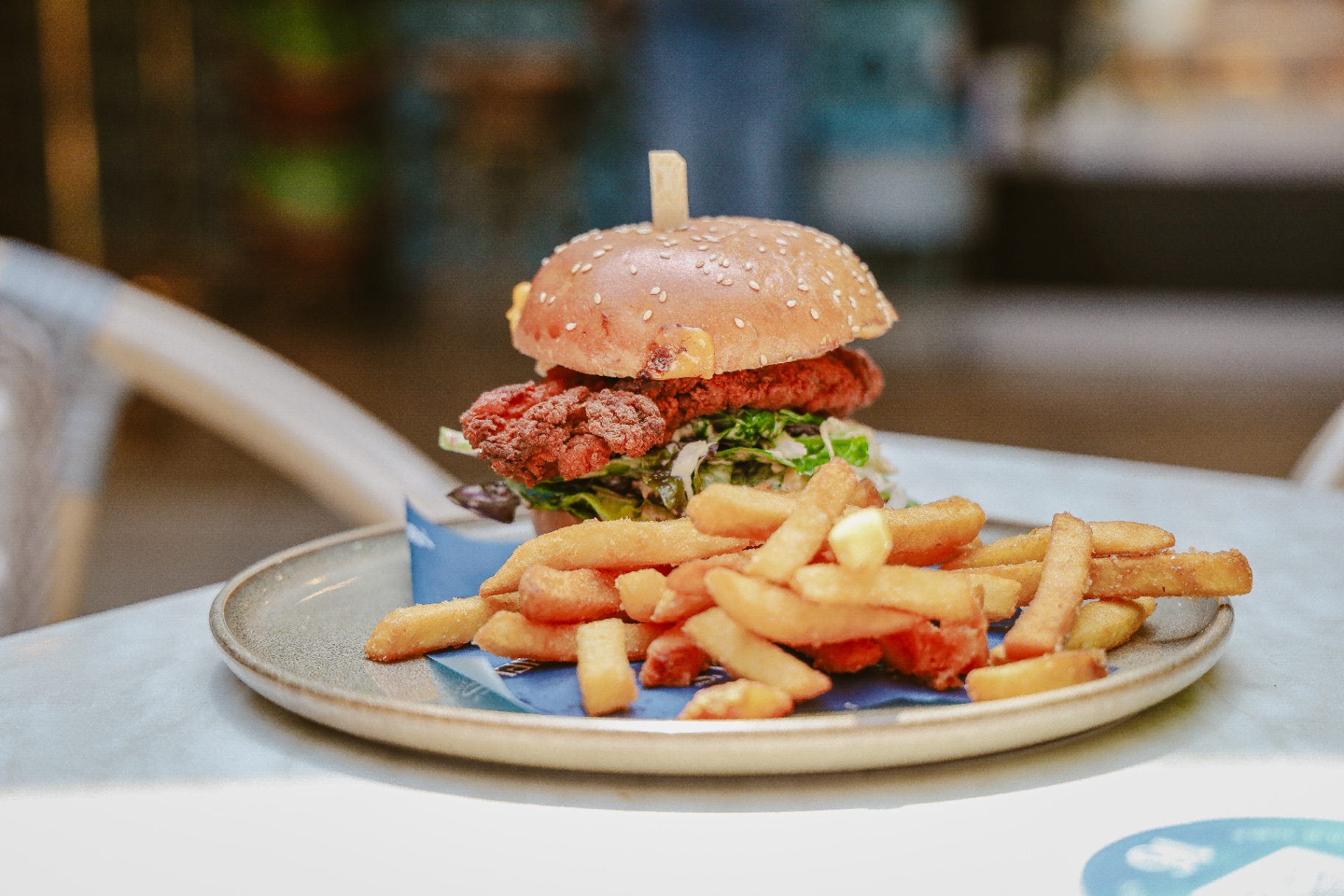 Ariel's burger with fries