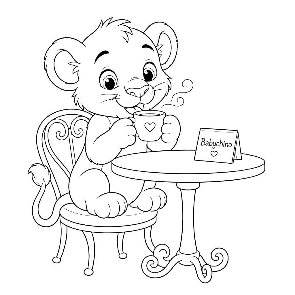 Ari the little lion of Ariel's happily holding a Babychino