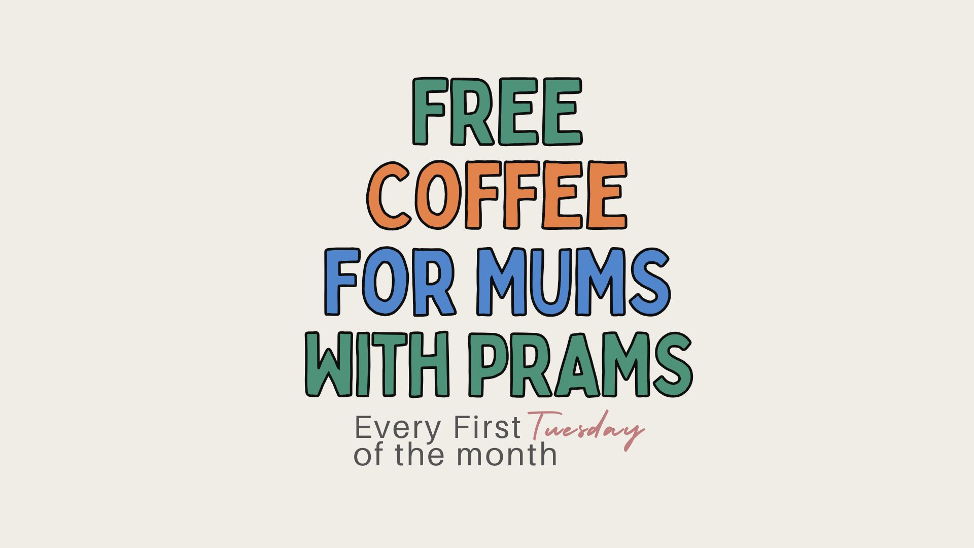 Local mum smiling with her baby in a pram, holding an Ariel's takeaway coffee