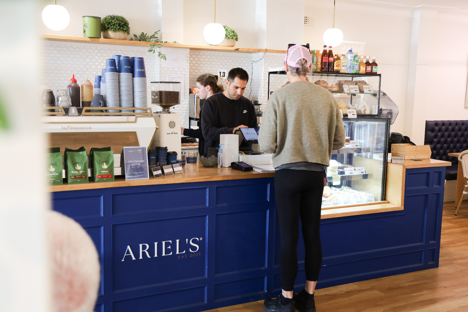 Ariel's Balgownie navy and gold coffee counter